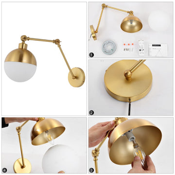 Alba 8"  Mid-Century Modern Arm-Adjustable Iron/Glass LED Sconce - JONATHAN Y